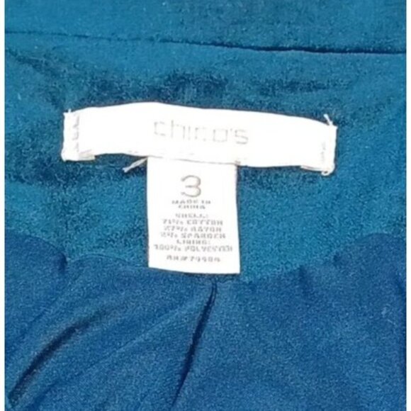 Chicos Velveteen Moto Jacket Teal Blue Womens XL Zip Front Glam Holiday Party - Picture 4 of 7